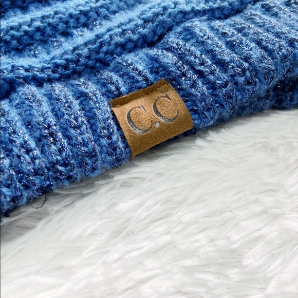 C.C Knit Ponytail Beanie in Blue - Picture 4 of 5